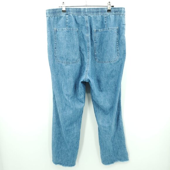 rag & bone Cotton Denim Jogger L Blue Drawstring Straight Leg High Rise Pull-On - Picture 3 of 16